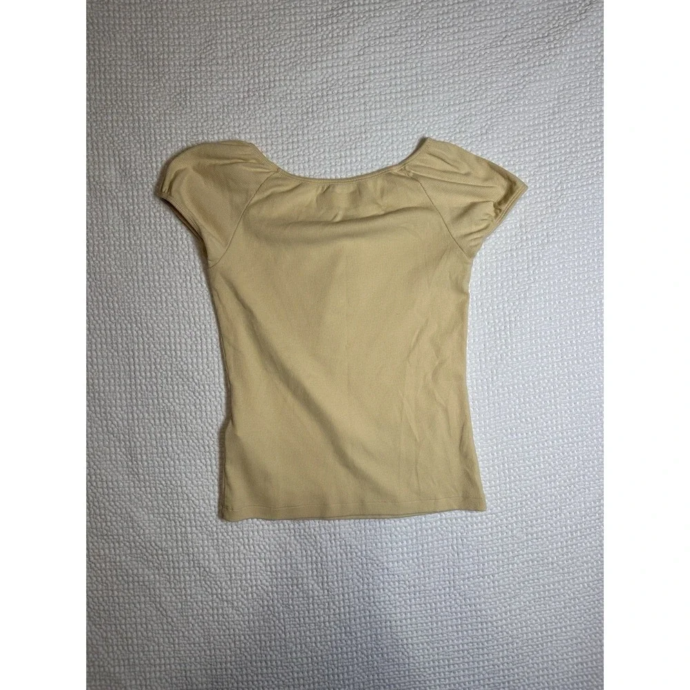 Abercrombie Kids Ribbed Gathered Neck Top Pale Yellow Short Sleeve Girls 13/14